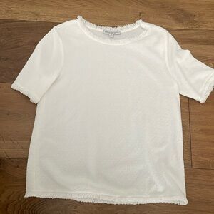 Green Envelope S White Fitted Short Sleeve Blouse with fringes